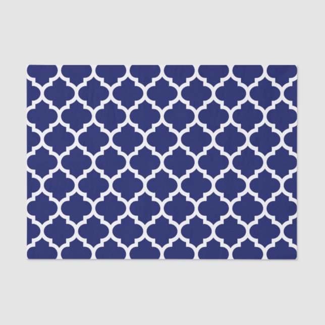 Navy Blue White Moroccan Quatrefoil Pattern #5 Tissue Paper (Front)