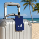 Navy blue white name elegant modern luggage tag<br><div class="desc">A classic navy blue background. Personalize and add your monogram initials and name,  white letters.  Modern,  trendy and simple. 
Back: add your contact information.</div>