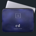 Navy blue white name initails business logo laptop sleeve<br><div class="desc">A navy blue background,  the blue colour is uneven. Personalize and add your business logo,  monogram initials and full name. Modern,  trendy and simple. For both him and her.</div>