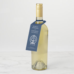 Navy-blue & White Nautical Anchor & Rope Knot Bottle Tag