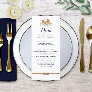 Navy Blue & White Nautical Coastal Wedding Menu 🦀