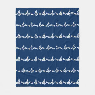 Navy Blue white nautical rope waves pattern Fleece Blanket
