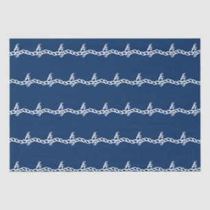 Navy Blue white nautical rope waves pattern gift Tissue Paper