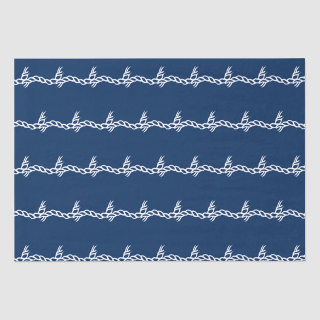 Navy Blue white nautical rope waves pattern gift Tissue Paper (Front)