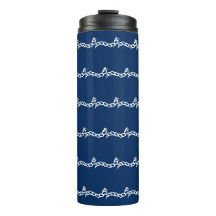 Navy Blue white nautical rope waves pattern Thermal Tumbler