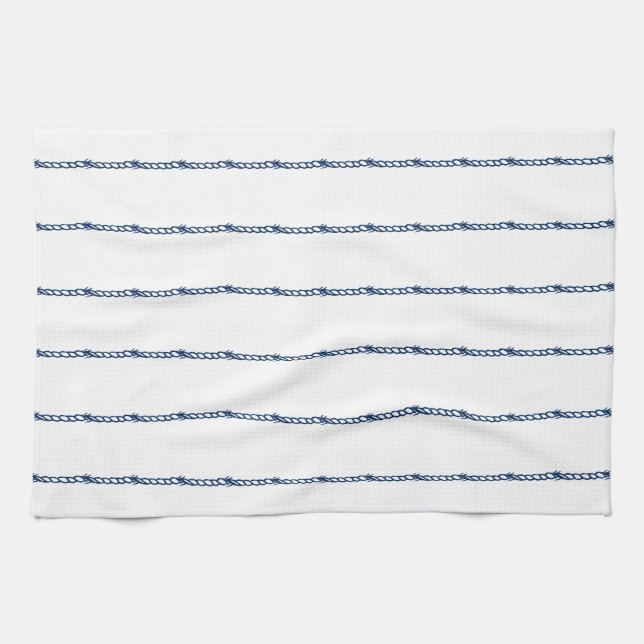 Navy Blue white nautical ropes pattern Kitchen Towel (Horizontal)