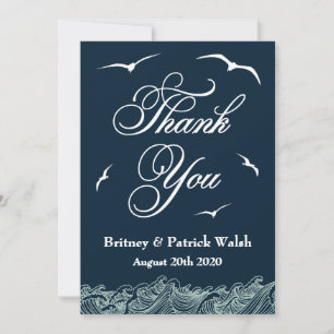 Navy Blue & White Nautical Wedding Thank You Cards