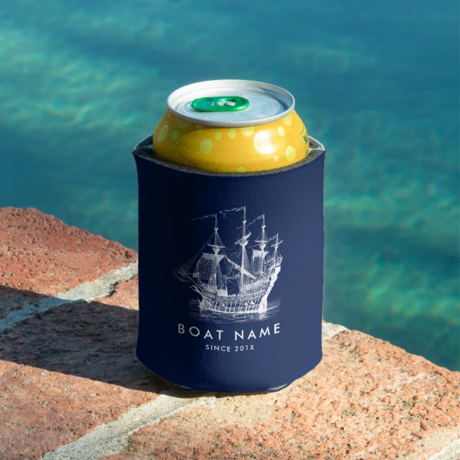 Navy Blue & White Nautical Wid Sailing Boat Can Cooler (In Situ Pool)