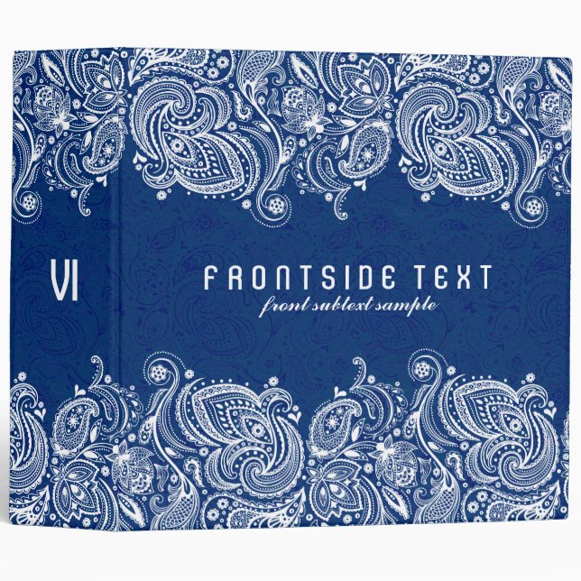 Navy Blue & White Paisley Lace Binder (Front/Spine)