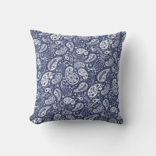 "Navy Blue White Paisley Throw Pillow" Pillow