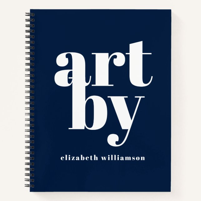 Navy Blue White Personalised Sketchbook Notebook (Front)