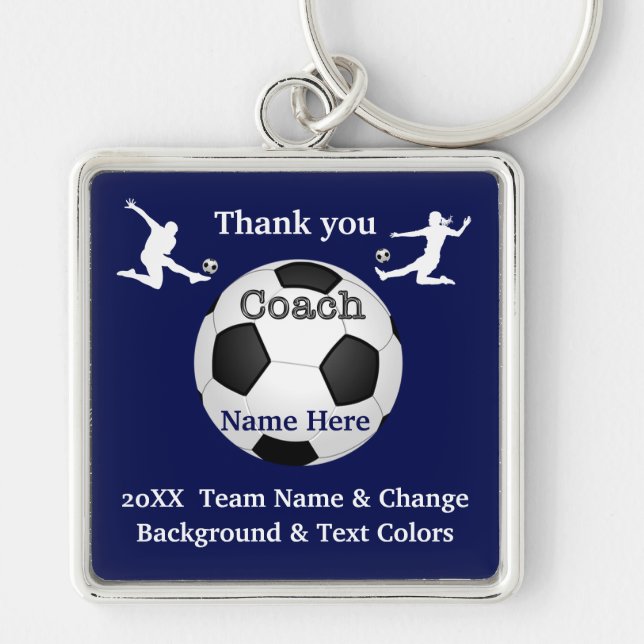 Navy Blue, White Personalized Soccer Coach Gifts Keychain (Front)