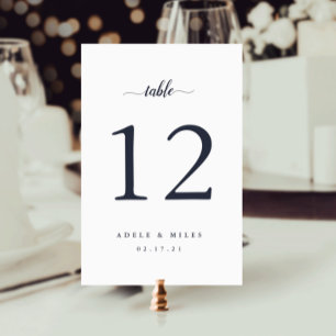 Navy Blue & White Personalized Table Number Card