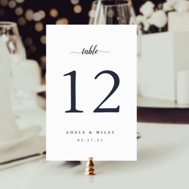 Navy Blue & White Personalized Table Number Card (Creator Uploaded)