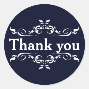 Navy Blue & White Personalized Thank You Classic Round Sticker