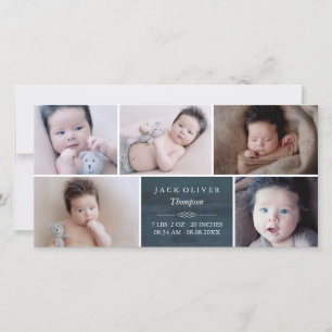 Navy Blue & White Photo Collage Baby Announcement