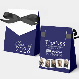 Navy Blue & White Photo Collage Filmstrip Favor Box