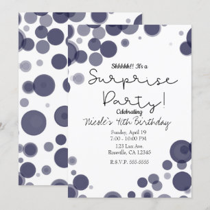Navy Blue White Polka Dot Bubbles Surprise Party Invitation