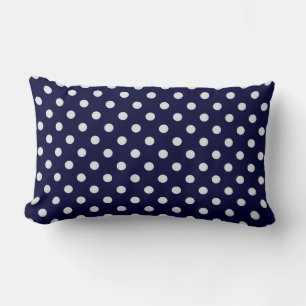 Navy Blue White Polka Dot Pattern Lumbar Pillow