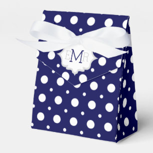 Navy blue white polka dot pattern monogram wedding favor box