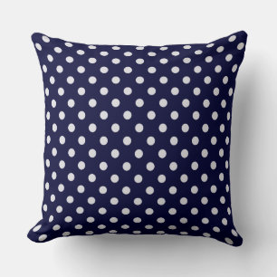 Navy Blue White Polka Dot Pattern Throw Pillow