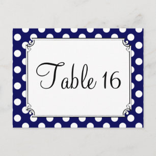 Navy Blue & White Polka Dot Wedding Table Numbers Postcard