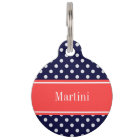 Navy Blue White Polka Dots Coral Name Monogram