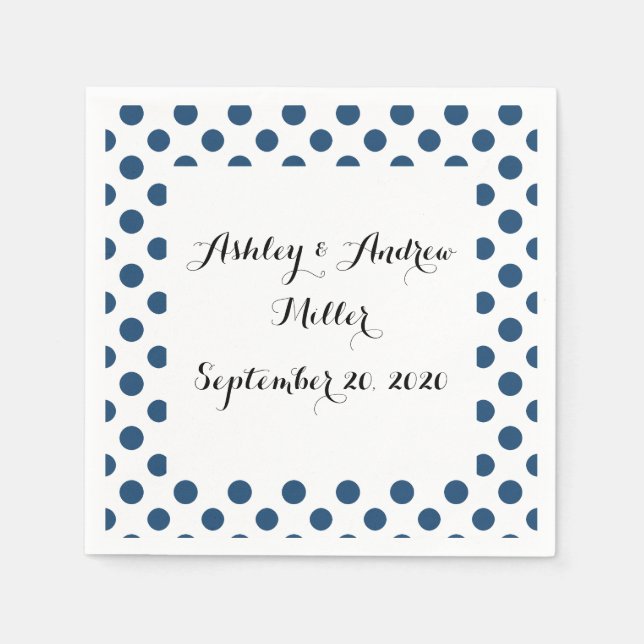 Navy Blue White Polka Dots Pattern Napkin (Front)