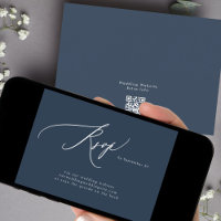 Navy Blue White QR Code Website Digital RSVP