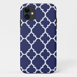 Navy Blue White Quatrefoil Moroccan Pattern iPhone 11 Case