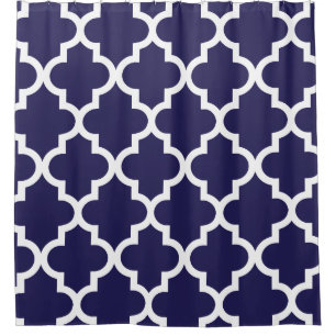 Navy Blue White Quatrefoil Pattern