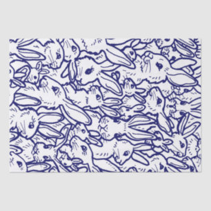 Navy Blue White Rabbit Bunny Large Pattern Tissue Paper