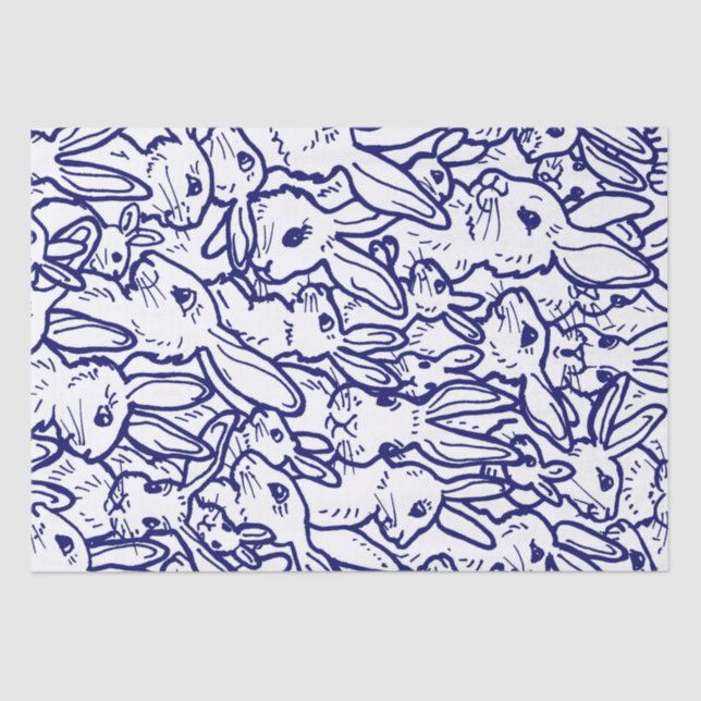 Navy Blue White Rabbit Bunny Large Pattern Tissue Paper (Front)