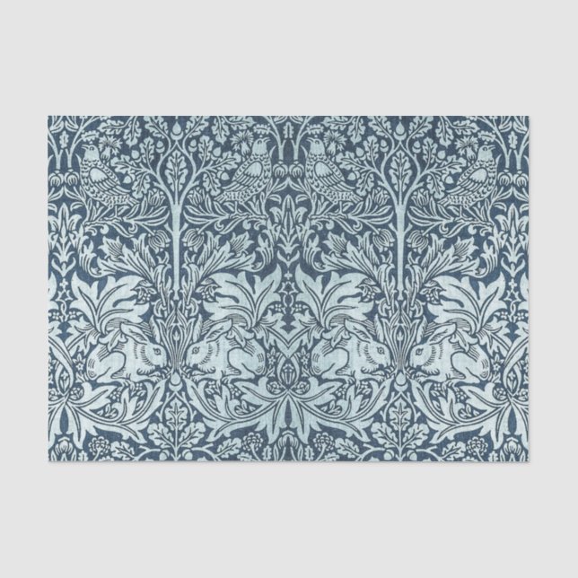 Navy Blue White Rabbit William Morris Tissue Paper (Front)