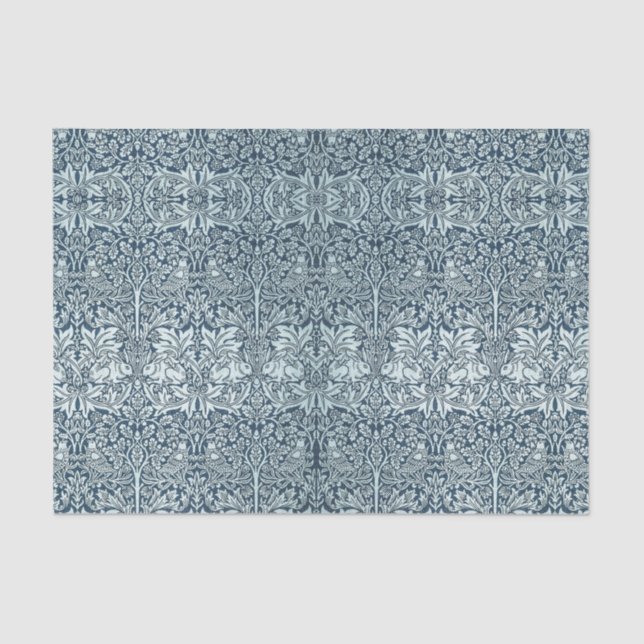 Navy Blue White Rabbit William Morris Tissue Paper (Front)