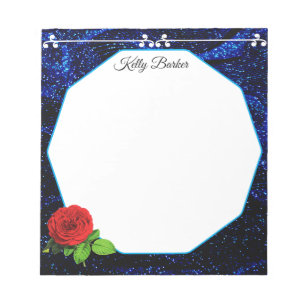 Navy-Blue & White Red Rose Glitter Sparkel shiny Notepad