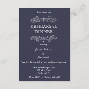 Navy Blue & White Rehearsal Dinner Invitations