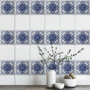 Navy Blue White Rustic Azulejo Mediterranean Tile