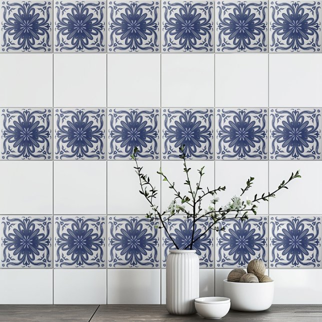 Navy Blue White Rustic Azulejo Mediterranean Tile (Creator Uploaded)