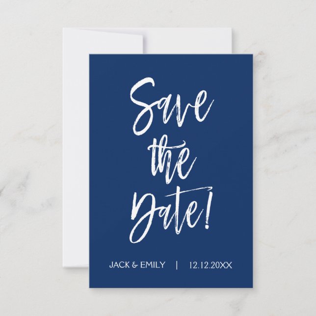 Navy Blue - White Save the Date Card (Front)