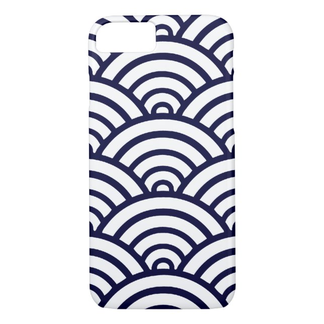 Navy Blue & White Scallop Pattern Case-Mate iPhone Case (Back)