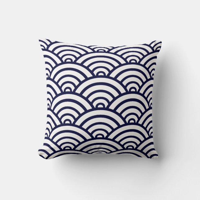 Navy Blue & White Scallop Pattern Throw Pillow (Front)