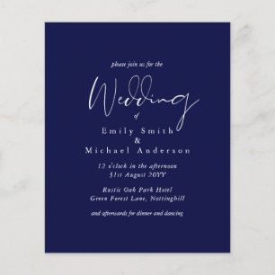 Navy Blue White Script Typography Budget Wedding