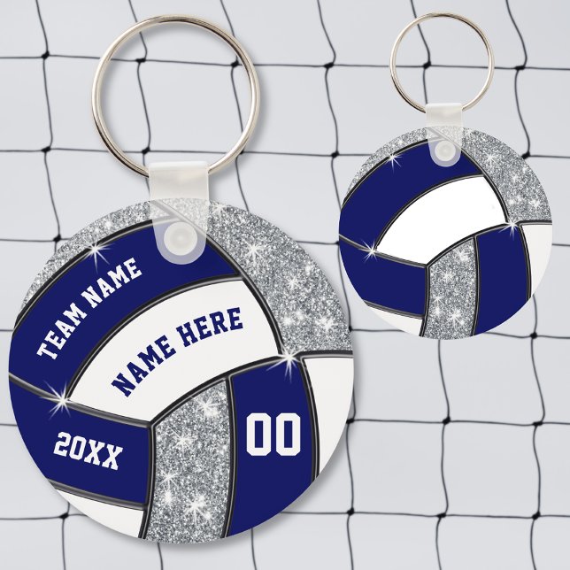 Navy Blue, White, Silver, Volleyball Gifts in Bulk Keychain (Volleyball keychains. Cheap Volleyball Team Gifts. Volleyball bag tags, backpack tags. End of Season)