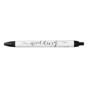 Navy Blue & White Simple Script Wedding Favour Black Ink Pen