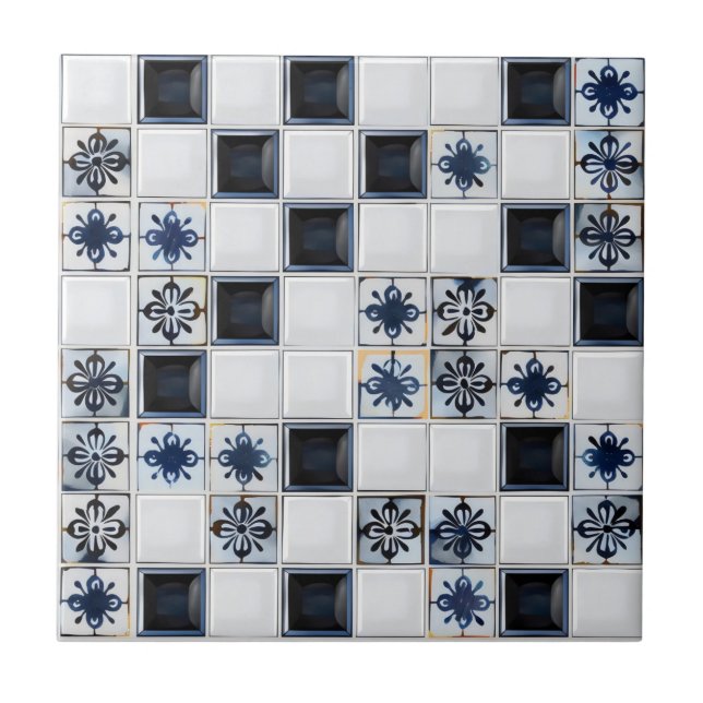 Navy Blue White Small Tile Pattern (Front)