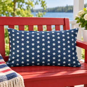 Navy Blue White Star Pattern Patriotic Lumbar Pillow