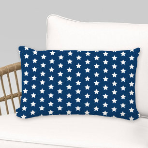Navy Blue White Star Pattern Patriotic Lumbar Pillow