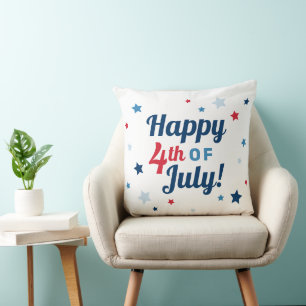 Navy Blue White Star Pattern Patriotic Throw Pillow