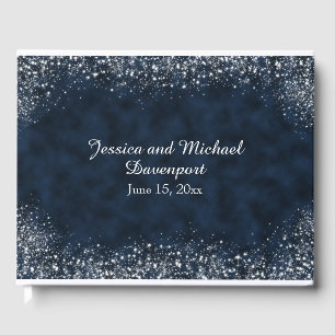 Navy Blue White Stardust Wedding Guestbook